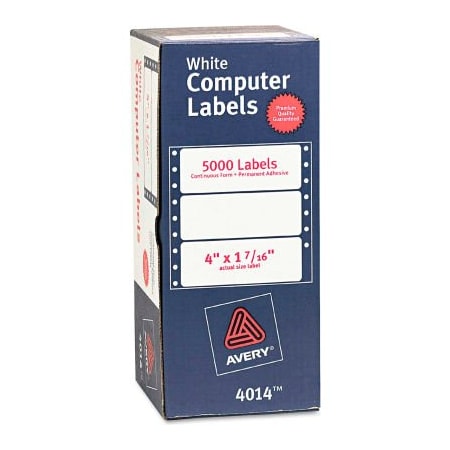 Avery Avery  Dot Matrix Printer Address Labels, 1 Across, 1-7/16 x 4, White, 5000/Box 4014